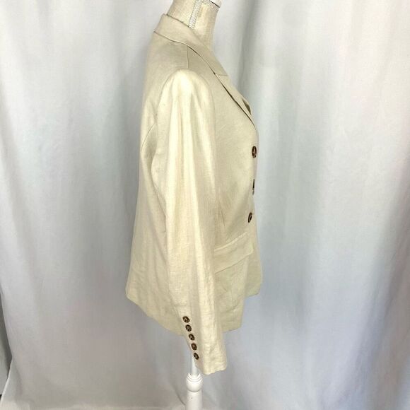 Magaschoni Linen Blend Double Breasted Blazer Jacket Cream Ivory Women L Career - Picture 2 of 13
